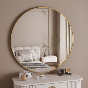 Large Round Gold Metal Mirror