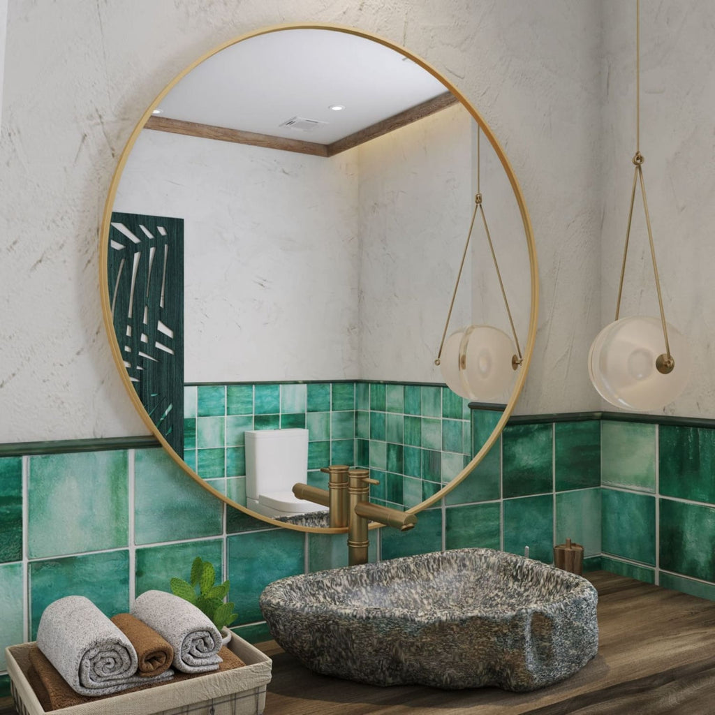 Large Round Gold Metal Mirror