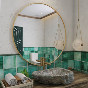 Large Round Gold Metal Mirror