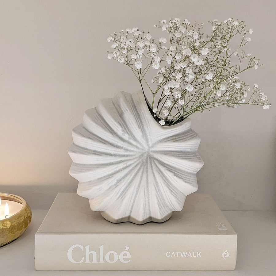 White Textured Shell Decorative Vase
