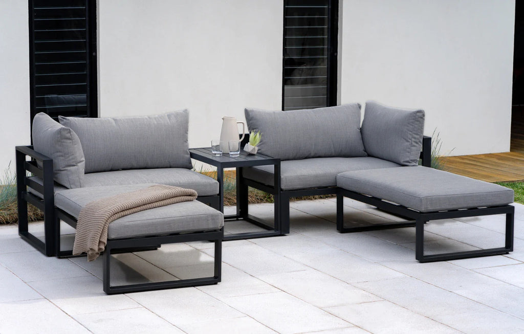 Grey 4 Seater Modular Aluminium Lounge Set with Side Cushions