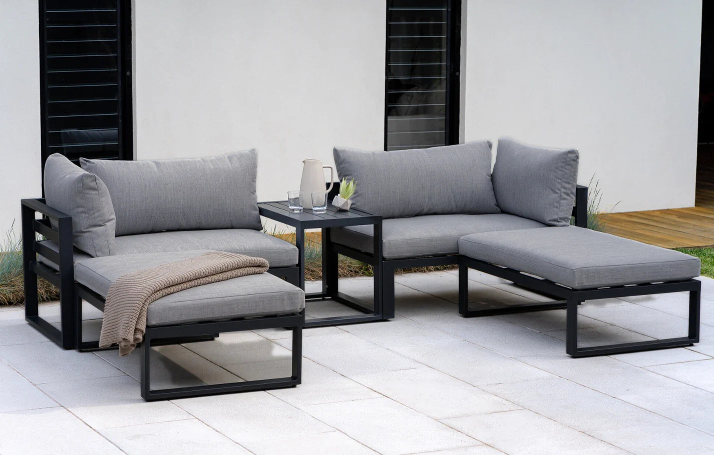 Grey 4 Seater Modular Aluminium Lounge Set with Side Cushions