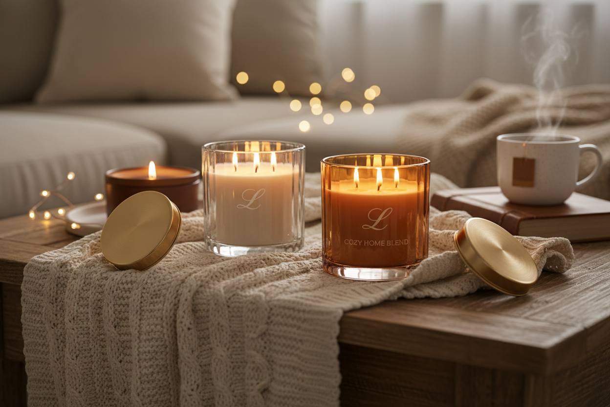 set of 3 luxury candles is a warm cosy home
