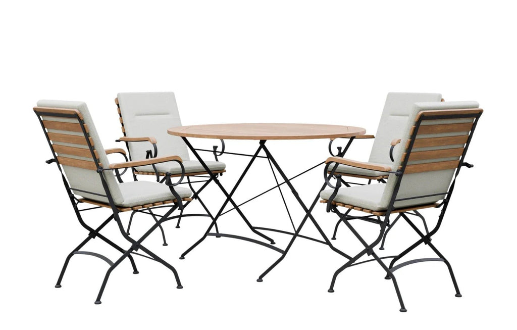 Sicily 4 Seater Teak and Wrought Iron Round 110cm Garden Dining Set - Miola