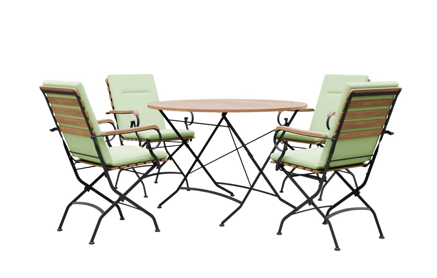 Sicily 4 Seater Teak and Wrought Iron Round 110cm Garden Dining Set - Miola