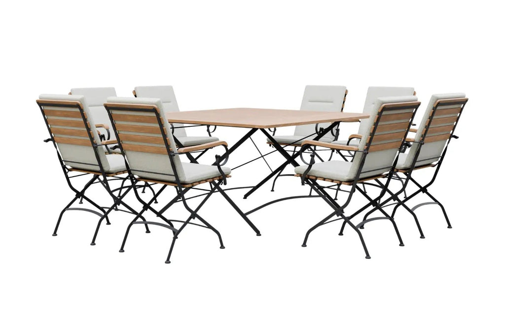 Sicily 8 Seater Teak and Wrought Iron Square 140cm Garden Dining Set - Miola