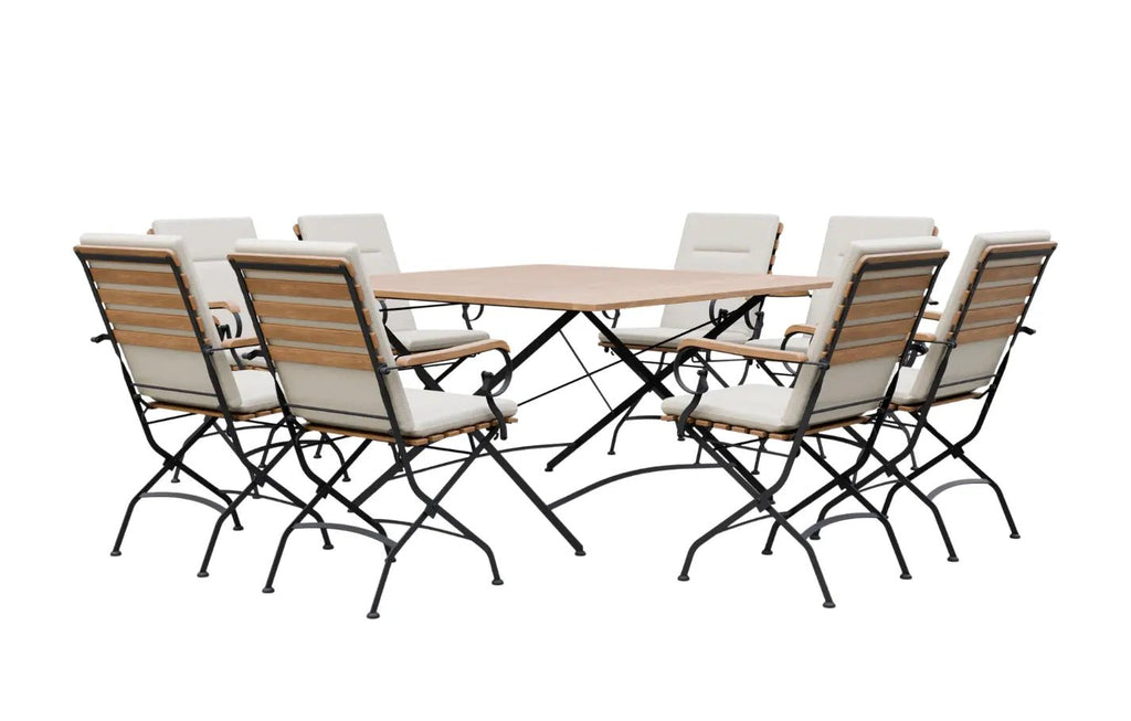 Sicily 8 Seater Teak and Wrought Iron Square 140cm Garden Dining Set - Miola