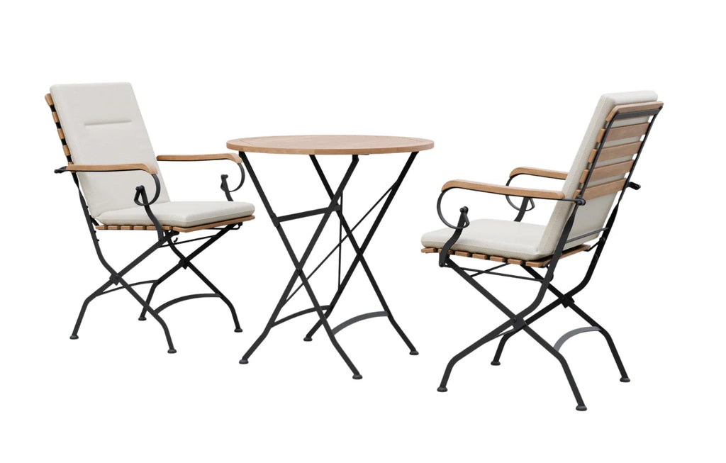 Sicily 2 Seater Teak and Wrought Iron Round Garden Dining Set - Miola