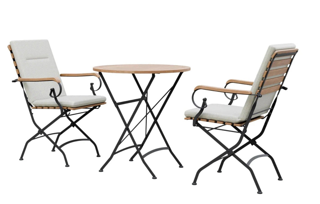 Sicily 2 Seater Teak and Wrought Iron Round 70cm Garden Dining Set - Miola