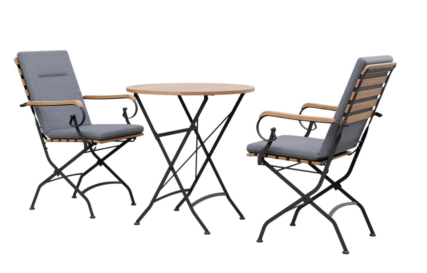 Sicily 2 Seater Teak and Wrought Iron Round 70cm Garden Dining Set - Miola