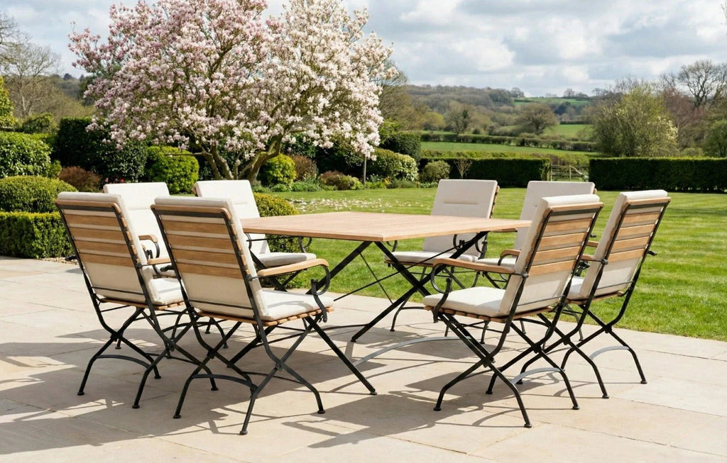 Sicily 8 Seater Teak and Wrought Iron Square 140cm Garden Dining Set - Miola