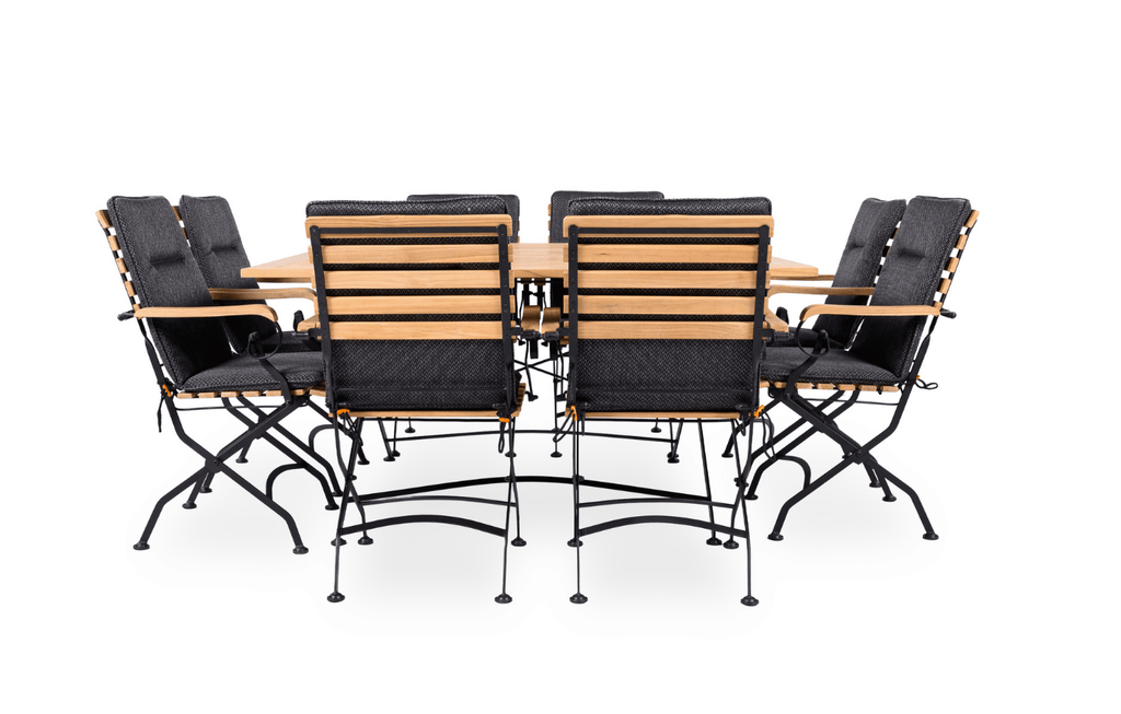 Sicily 8 Seater Teak and Wrought Iron Square 140cm Garden Dining Set - Miola