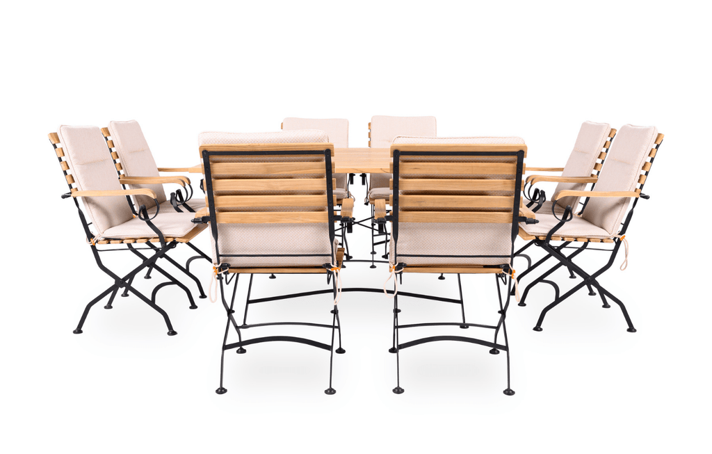 Sicily 8 Seater Teak and Wrought Iron Square 140cm Garden Dining Set - Miola