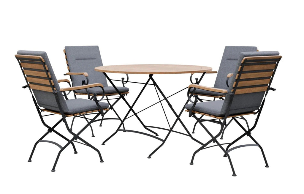 Sicily 4 Seater Teak and Wrought Iron Round 110cm Garden Dining Set - Miola