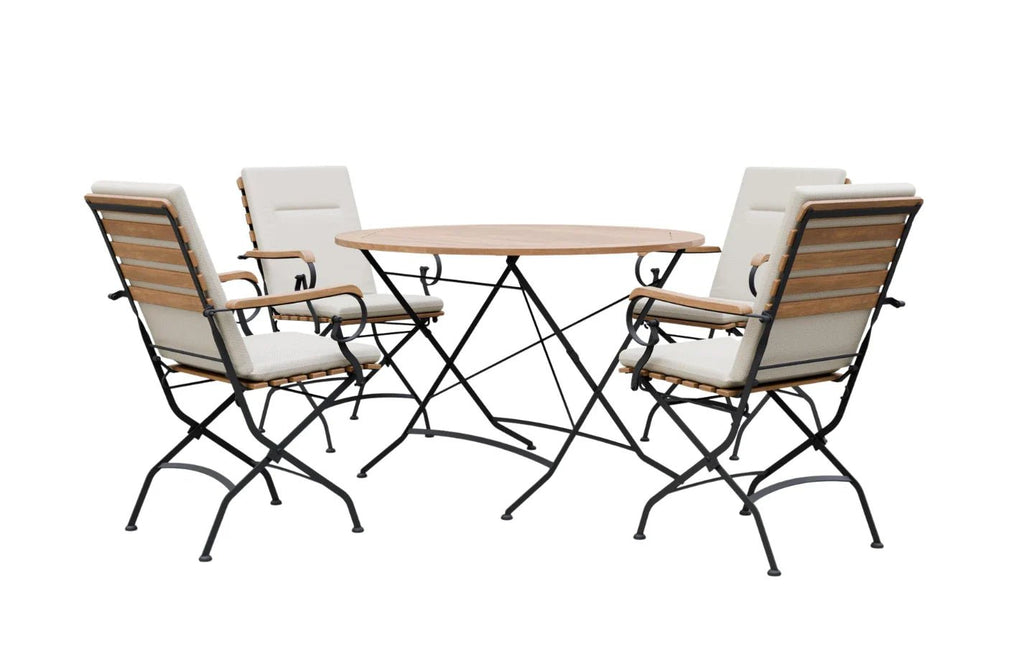 Sicily 4 Seater Teak and Wrought Iron Round 110cm Garden Dining Set - Miola
