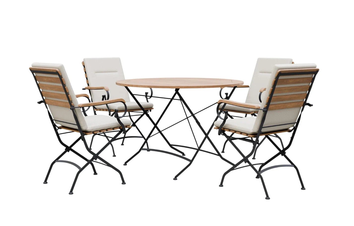 Sicily 4 Seater Teak and Wrought Iron Round 110cm Garden Dining Set - Miola