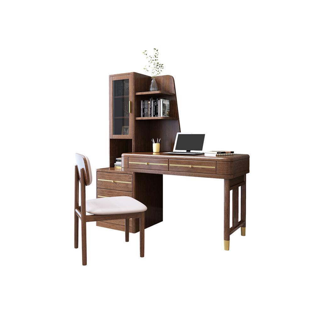 SK21 Office Desk With Side Storage, Rosewood & Gold - Miola