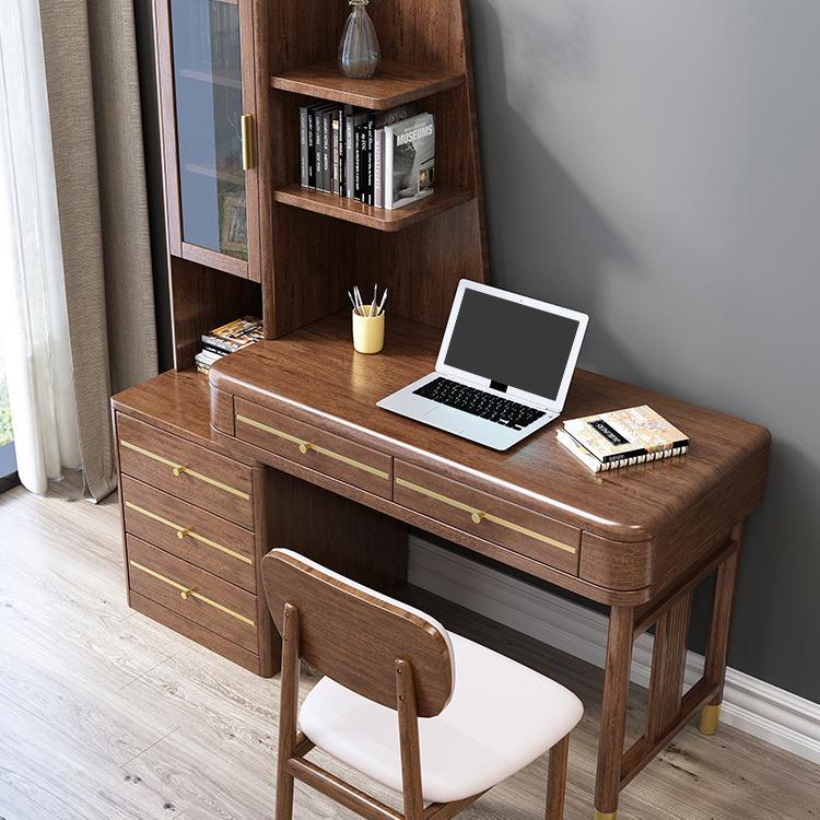 SK21 Office Desk With Side Storage, Rosewood & Gold - Miola