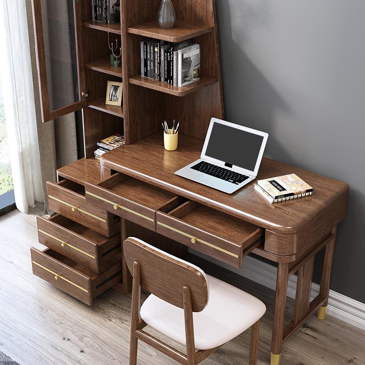 SK21 Office Desk With Side Storage, Rosewood & Gold - Miola