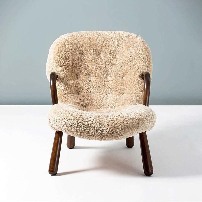 Classic Clam Armchair & Footstool, Boucle - Miola