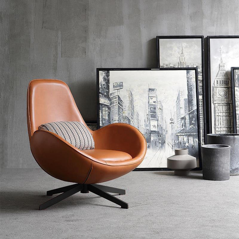 Snail Swivel Accent Armchair, Brown Leather - Miola