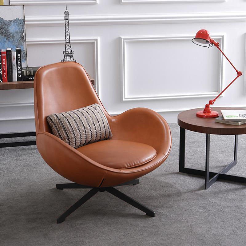 Snail Swivel Accent Armchair, Brown Leather - Miola