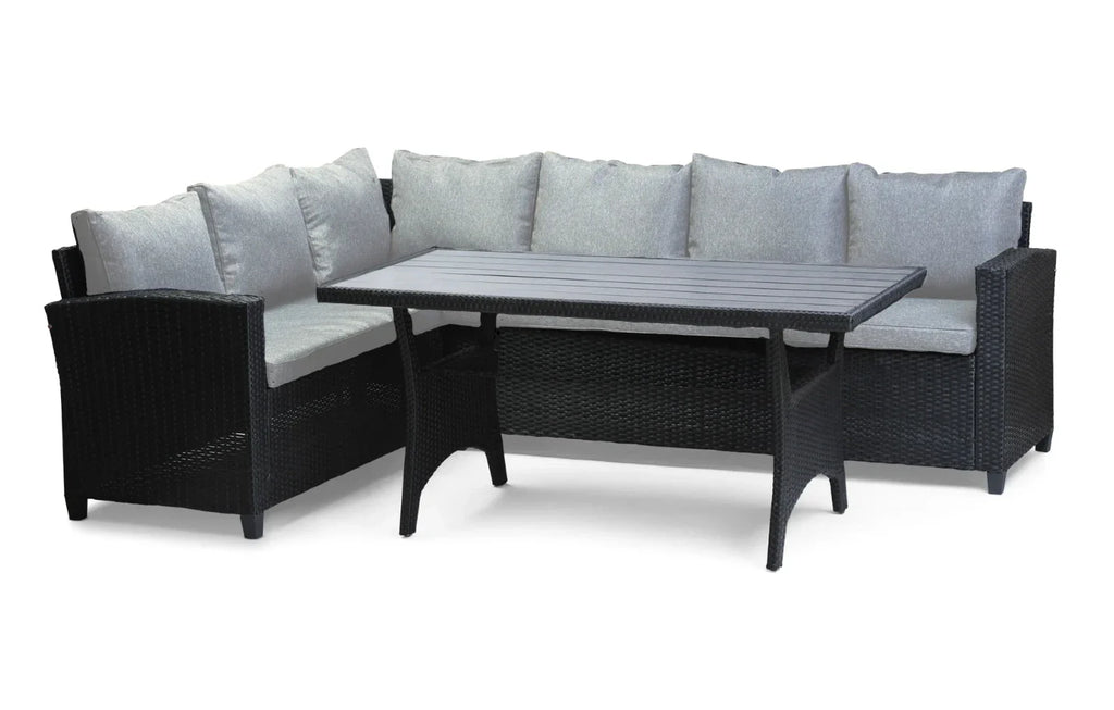 6 Seater Black Rattan Corner Garden Dining and Lounge Set