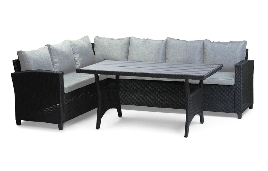 6 Seater Black Rattan Corner Garden Dining and Lounge Set