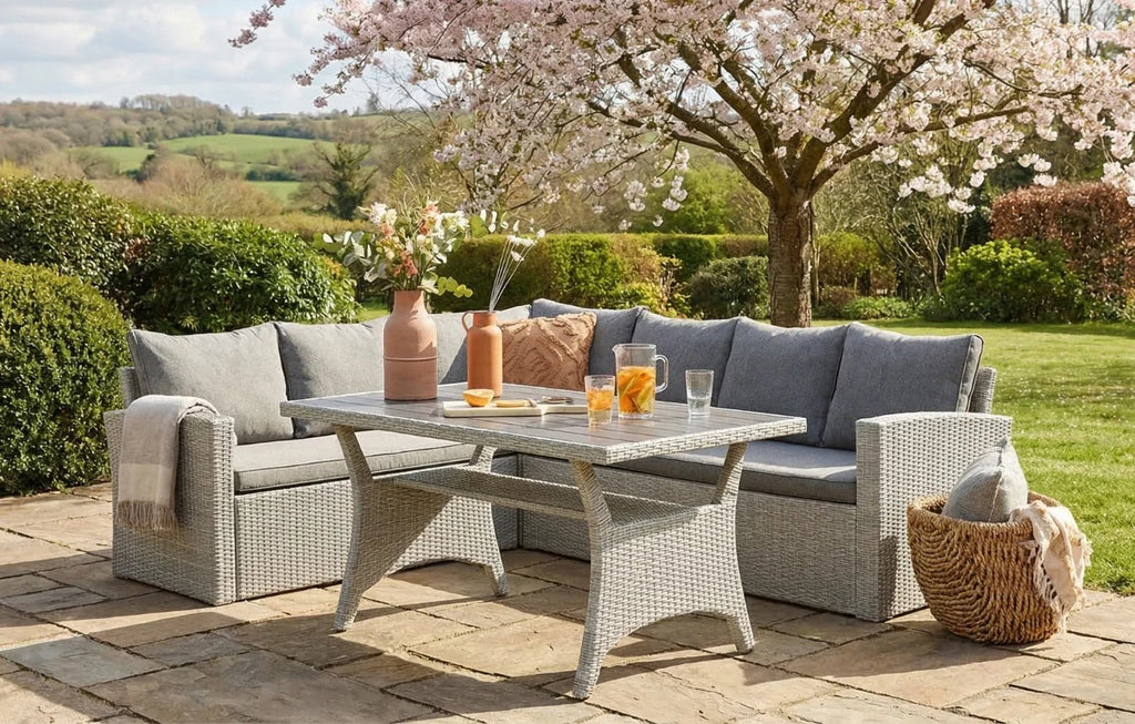 Stockholm 6 Seater Grey Rattan Garden Corner Dining Set - Miola