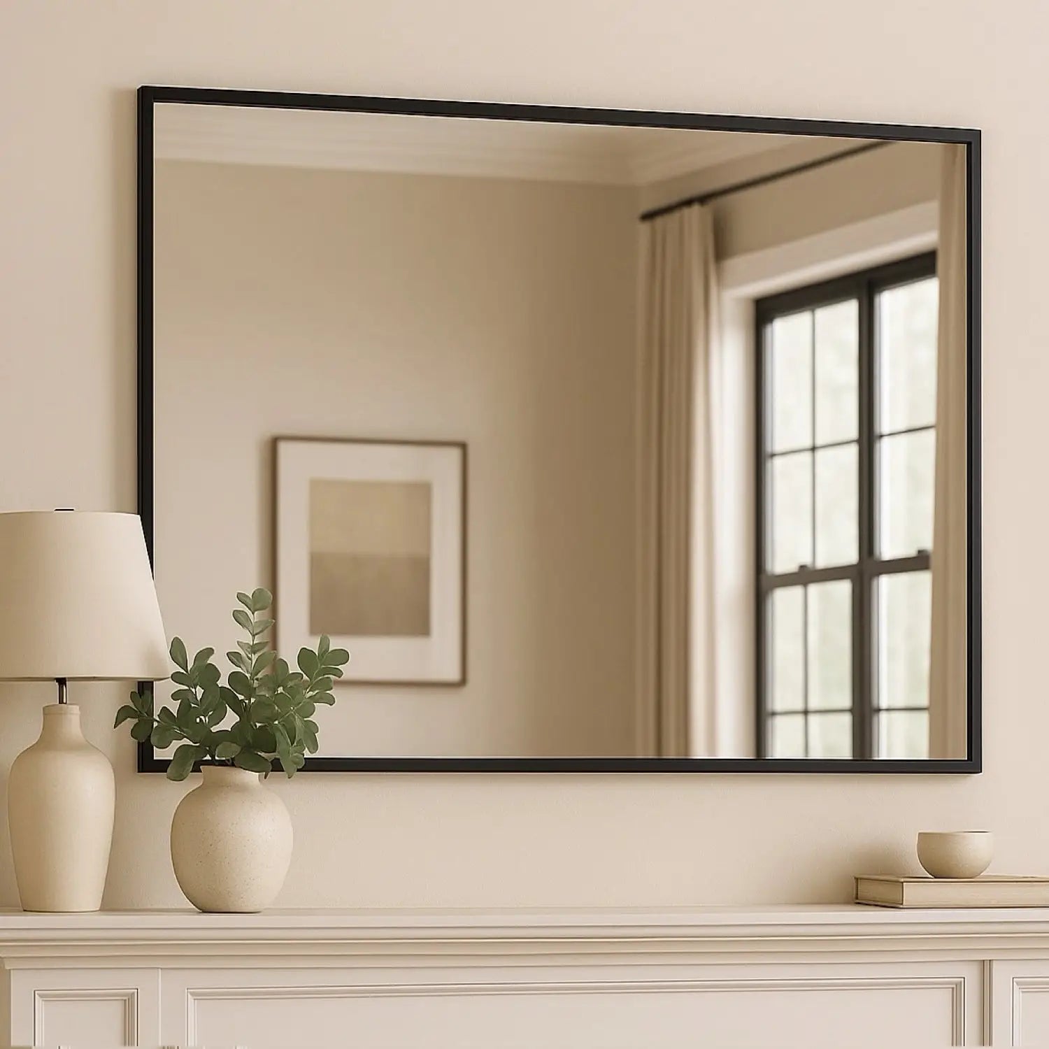 Black Metal Rectangle Mirror