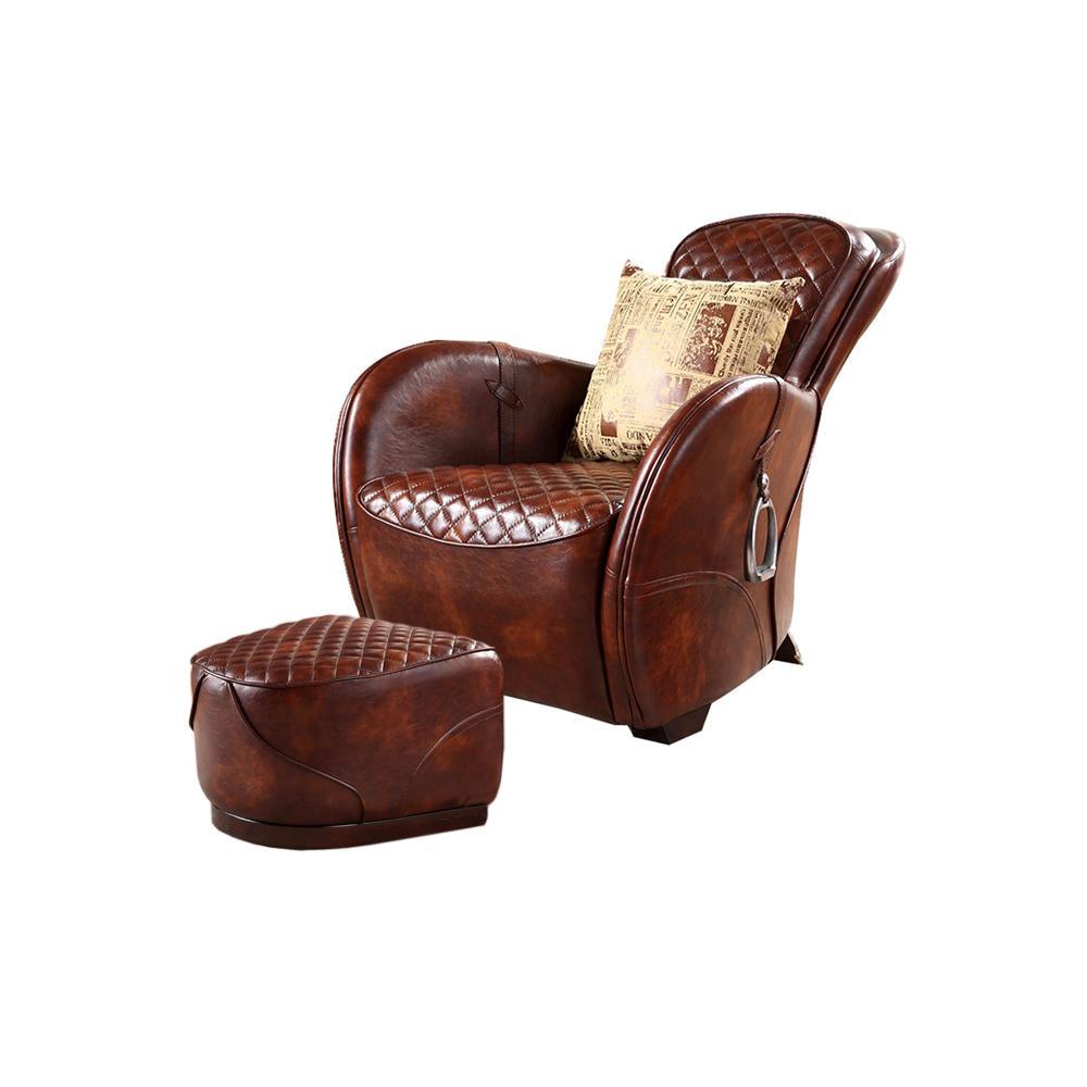 Saddle Chair And Footstool, Loft Style, Oil Wax Leather - Miola
