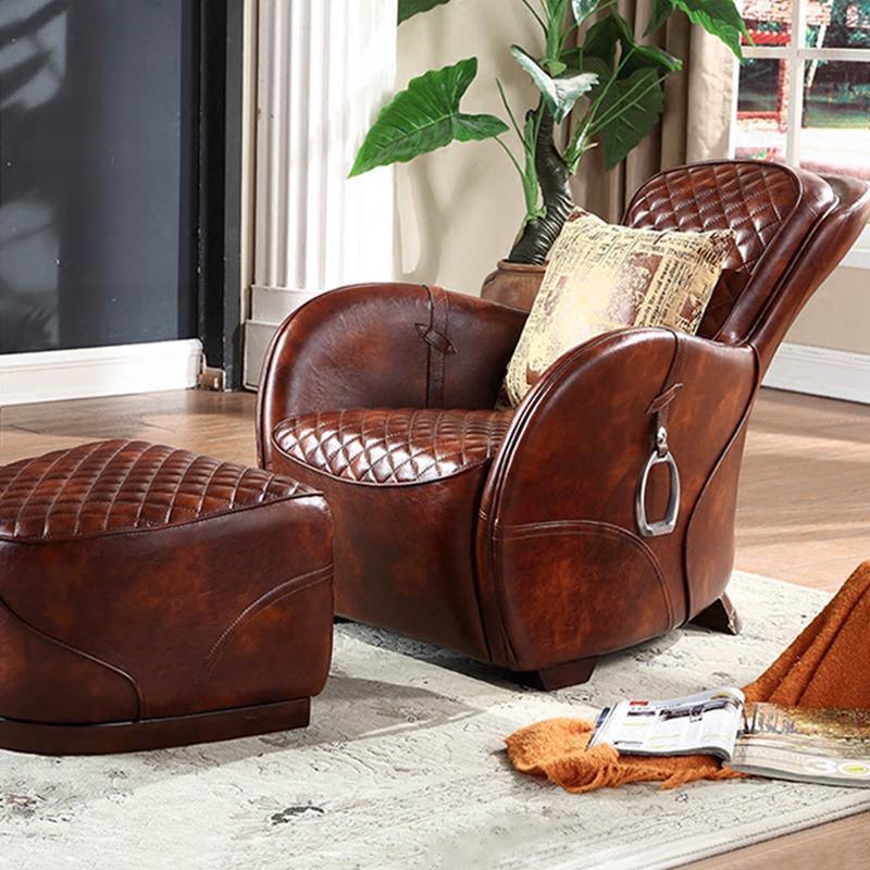 Saddle Chair And Footstool, Loft Style, Oil Wax Leather - Miola