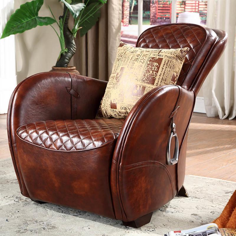 Saddle Chair And Footstool, Loft Style, Oil Wax Leather - Miola