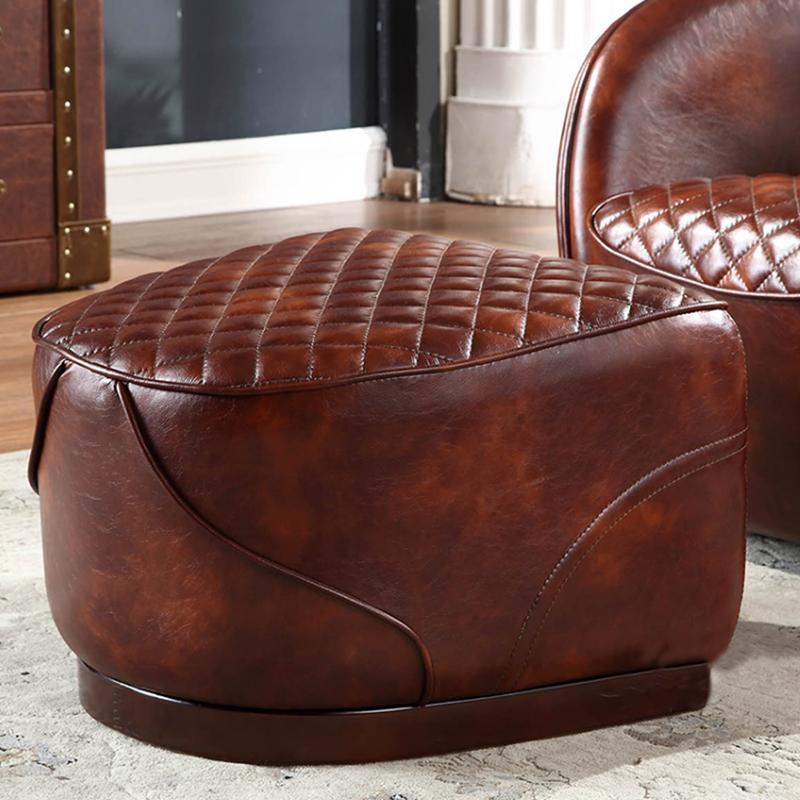 Saddle Chair And Footstool, Loft Style, Oil Wax Leather - Miola