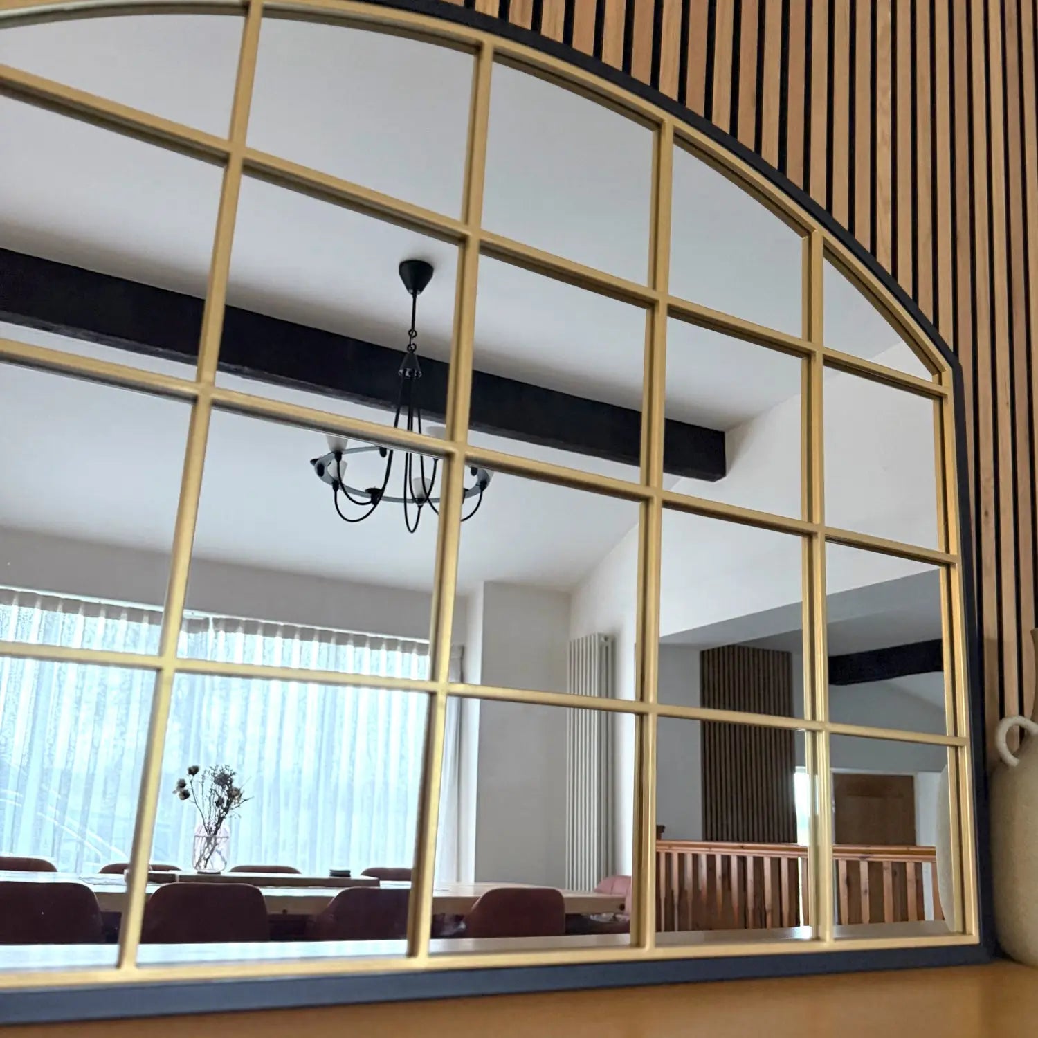 Black & Gold Metal Arched Lattice Window Mirror