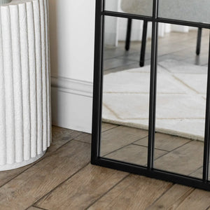 Black Metal Arched Lattice Window Mirror