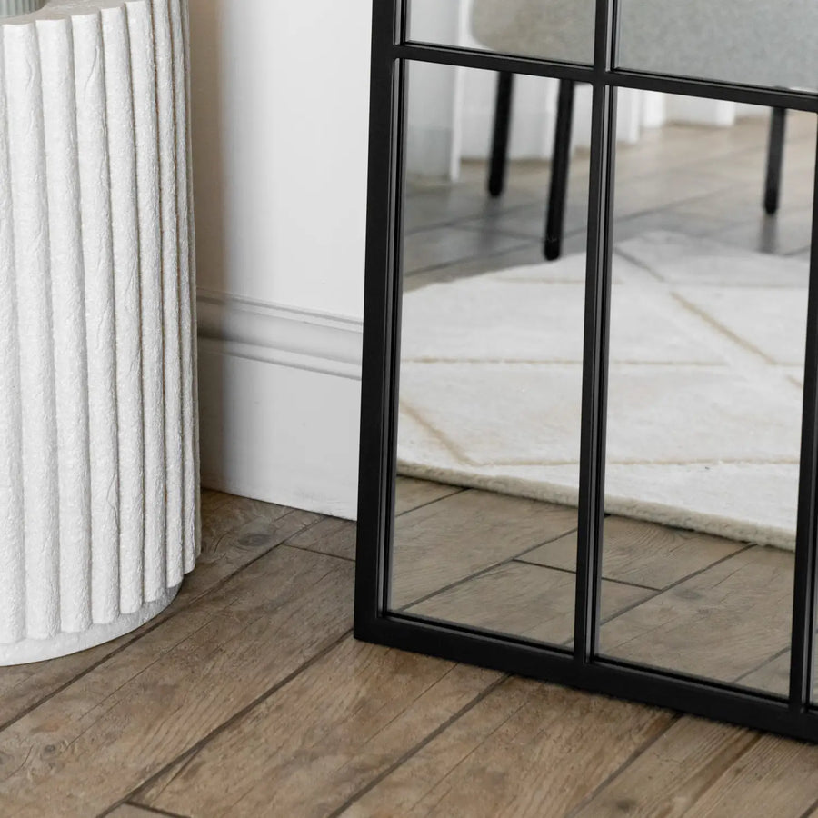 Black Metal Arched Lattice Window Mirror