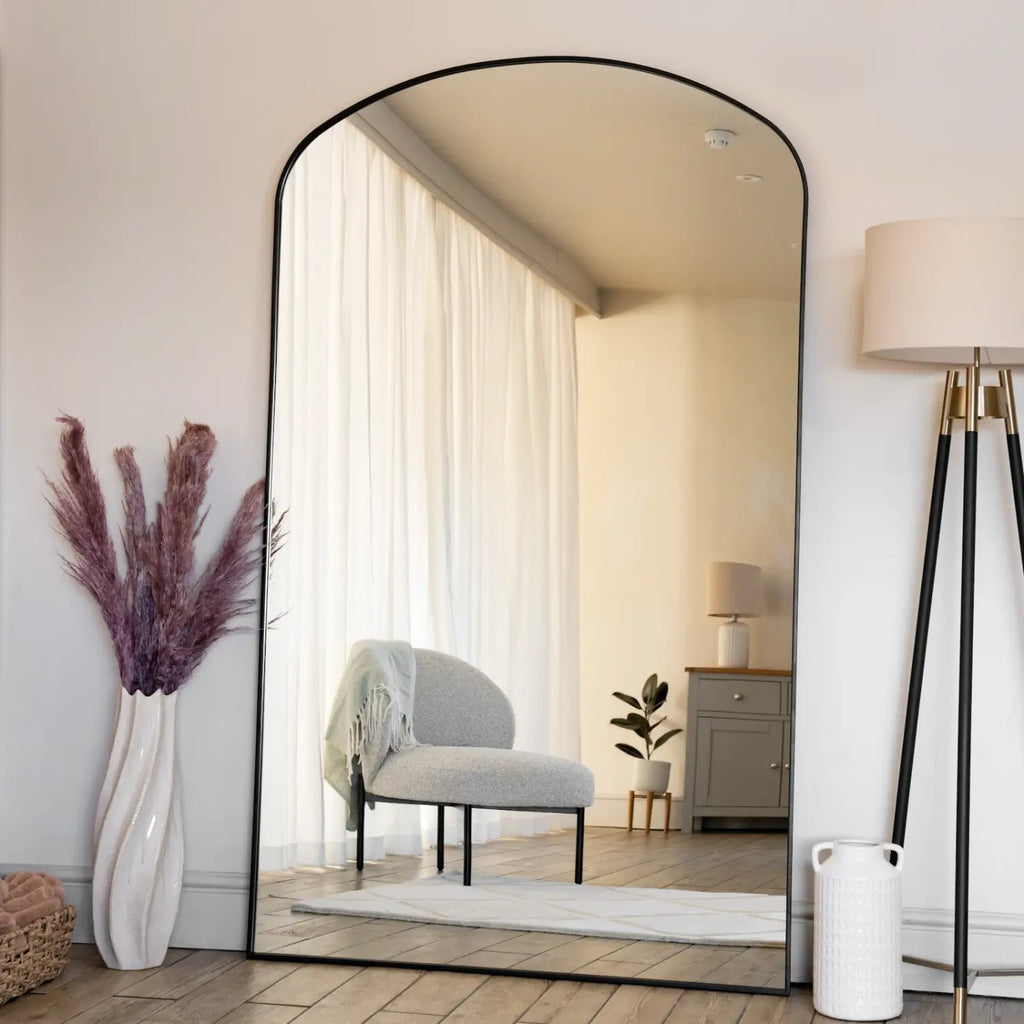Large Black Metal Arch Mirror