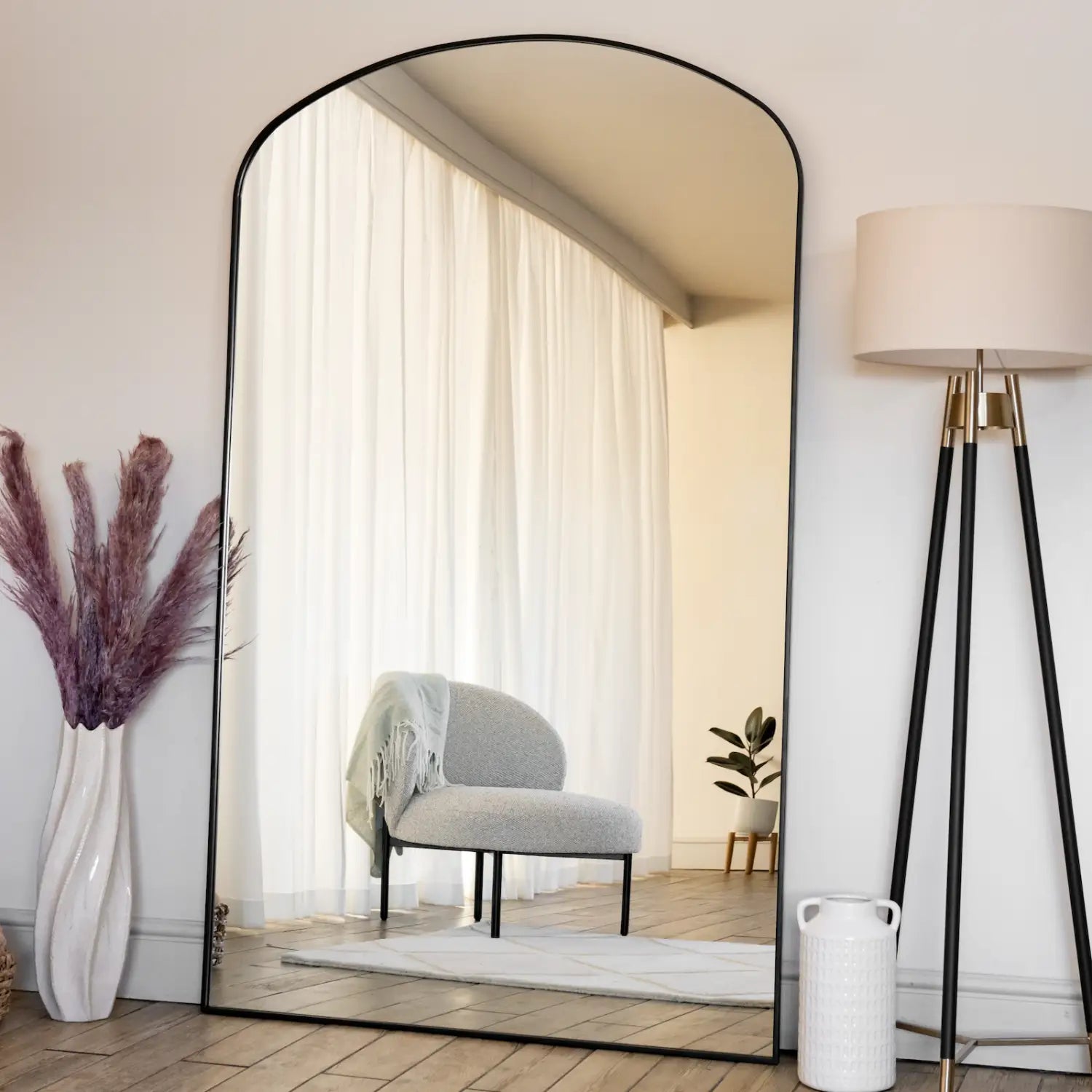 Large Black Metal Arch Mirror